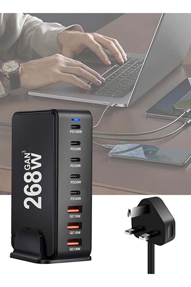 268W USB-C Fast Charging Station 8-Port Desktop Charger with Quick Charge & PD Support