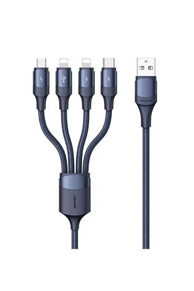 4-in-1 Aluminum Alloy Data Cable (Blue) – Multi-Connector Fast Charging & Data Sync Cable