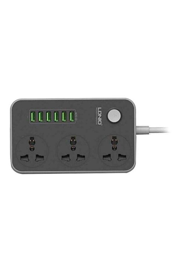 3-Power Socket Extension with 6-Port USB Charging Station – Multi-Plug Power Strip Adapter with Surge Protection, Universal Outlets & Smart USB Charging