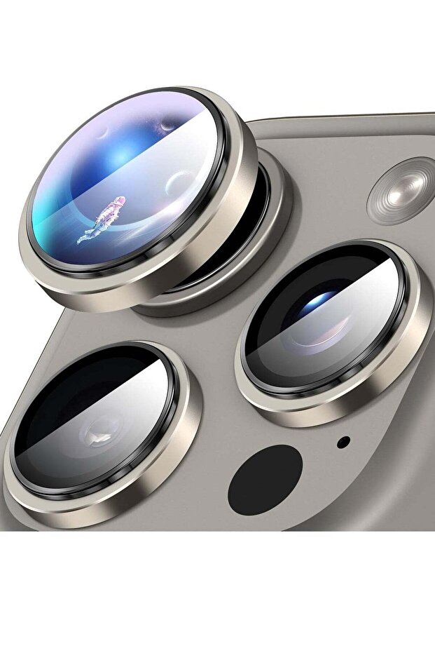 Camera Lens Protector for iPhone 16 Pro/16 Pro Max – HD Tempered Glass with Aluminum Ring (Titanium)