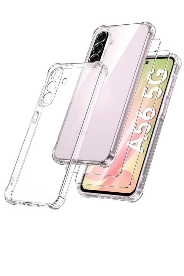 Samsung A56 Shockproof Clear Case with 2-Pack Tempered Glass Screen Protector for Galaxy A56 5G