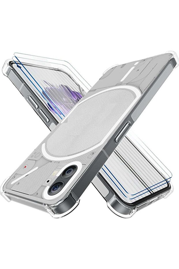 Nothing Phone 1 Case with 2 Pack Tempered Glass Screen Protector, Crystal Clear TPU Silicone Case