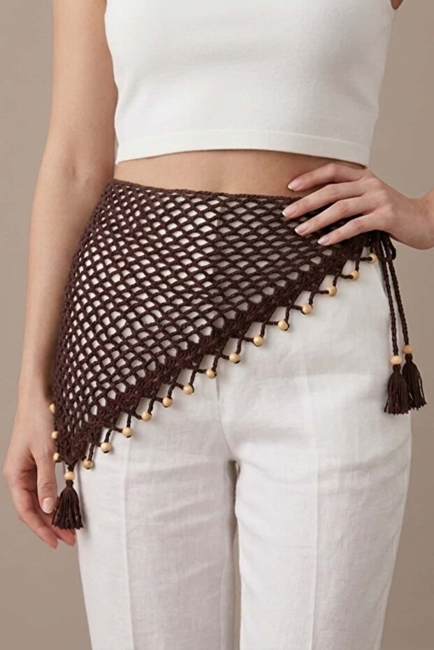 Waist Tie Lace Mesh Accessory Pareo Multi-Purpose Waist Accessory Bitter Brown