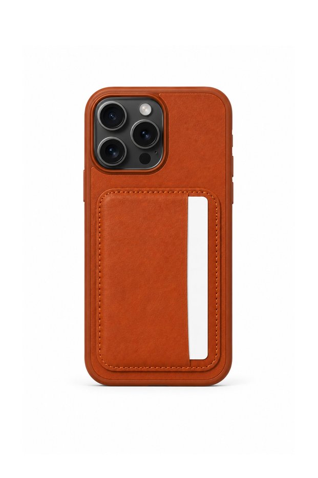 Cardx iPhone 15 Pro Max Compatible Vegan Leather Card Holder Case with Camera Protection Brown