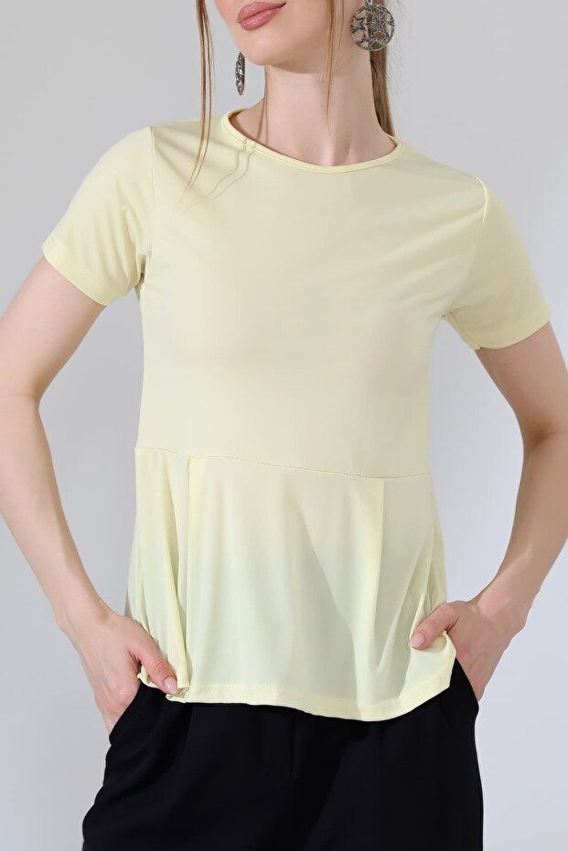 Sandy Fabric Short Sleeve Flounce Women's Blouse