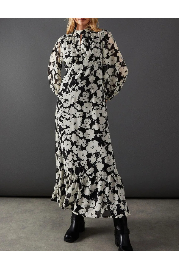 Rochie lunga, Alb/Negru - 1