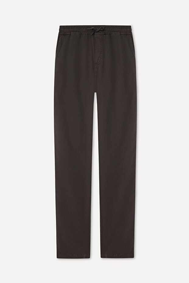 Men's Brown Straight Fit Tie-Waist Trousers