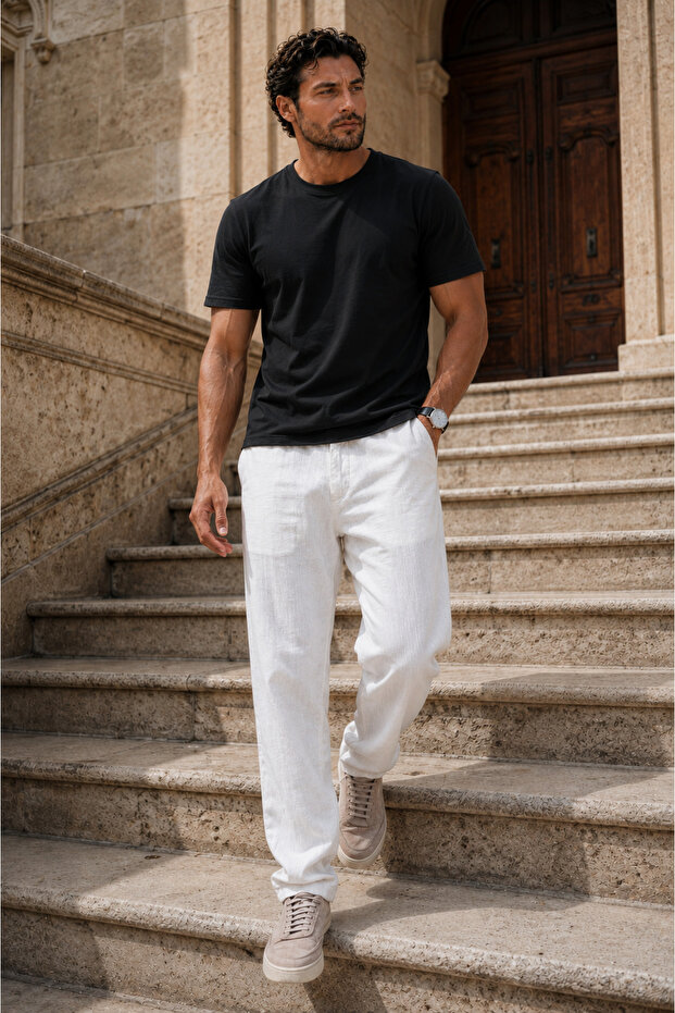 Sorrentino Relax Fit 100% Cotton Flamed Fabric Men's Jogger Pants - Ecru