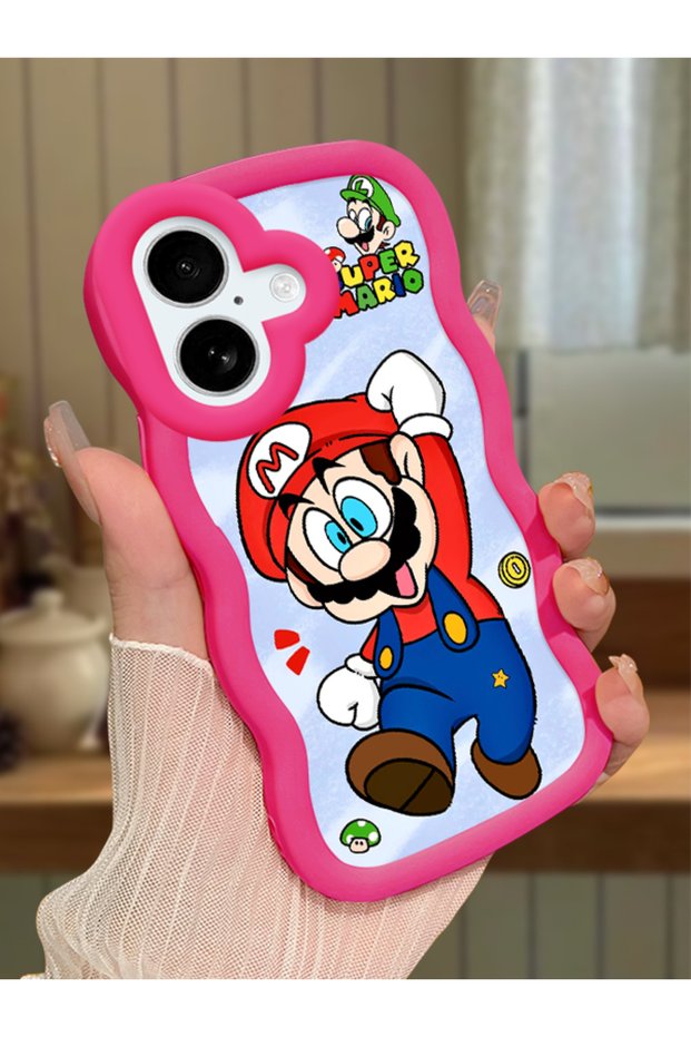 iPhone 17 Compatible Case Camera Protector Red Silicone Couple Phone Case Mario Pattern