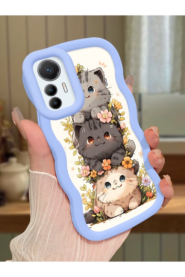 Mi 12 Lite Compatible Case Camera Protector Blue Silicone Couple Phone Case Cat Pattern