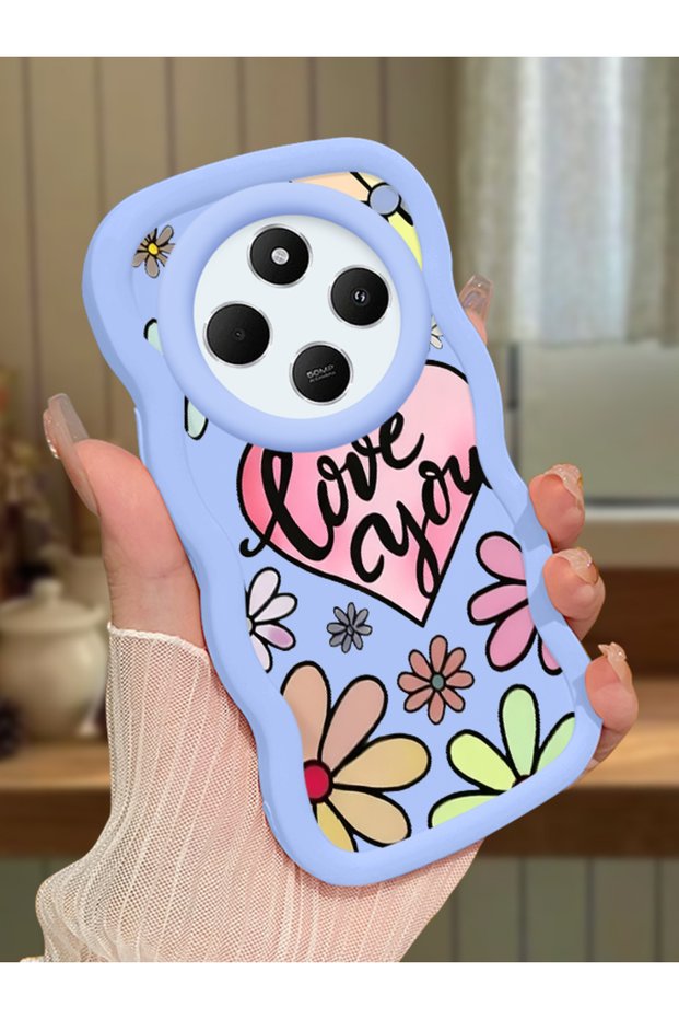 Redmi 14C Compatible Case Camera Protector Blue Silicone Couple Phone Case Floral Pattern