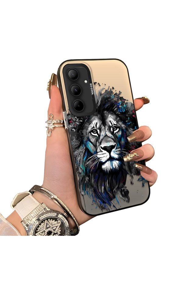 Samsung Galaxy A35 Compatible Silicone Edge Hard Back Case Couple Phone Case with Lion Pattern