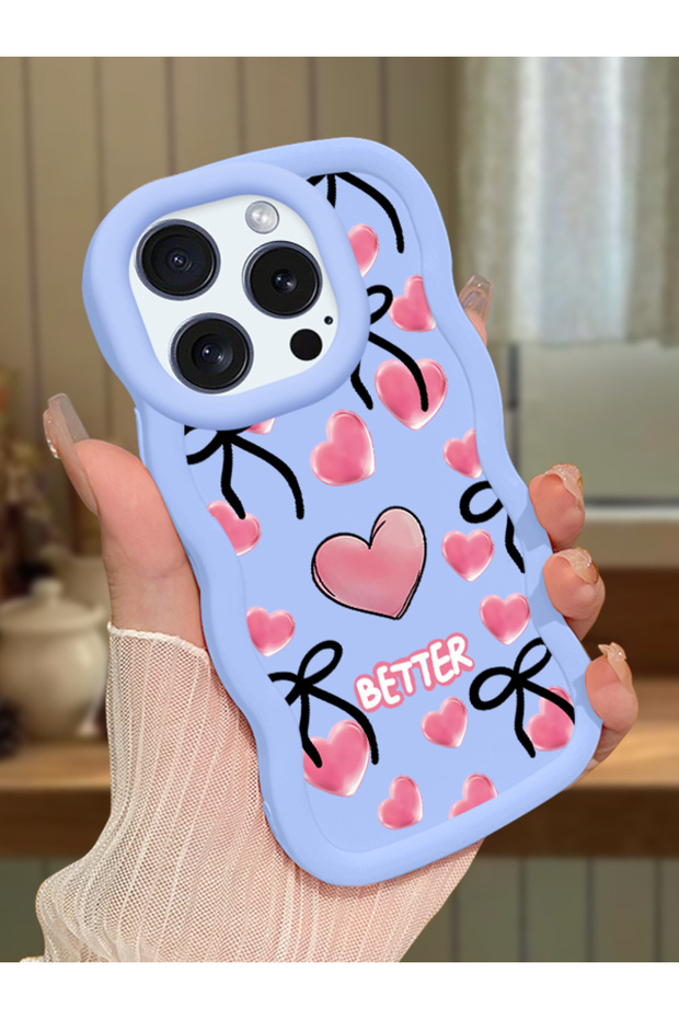 حافظة متوافقة مع هاتف iPhone 14 Pro، حافظة حماية للكاميرا من السيليكون الأزرق، حافظة هاتف بنمط قلب
