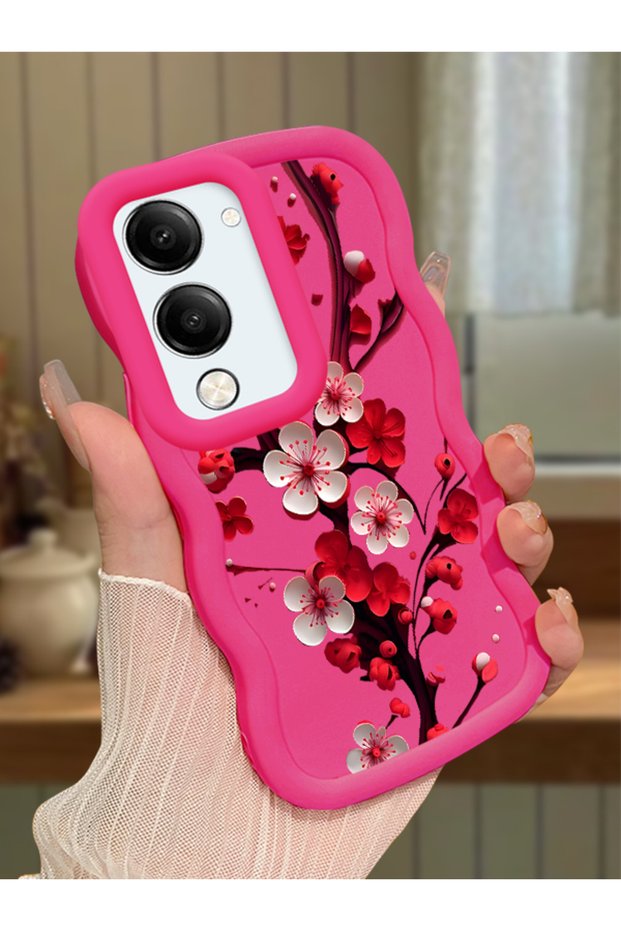 Vivo Y19S Compatible Case Camera Protector Red Silicone Couple Phone Case Floral Pattern