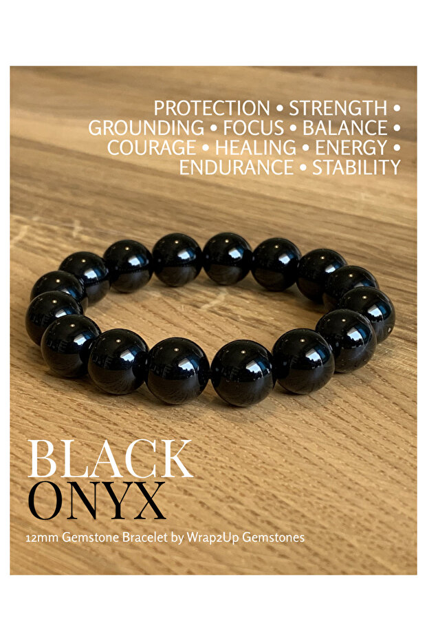 BLACK ONYX 12mm GEMSTONE BRACELET