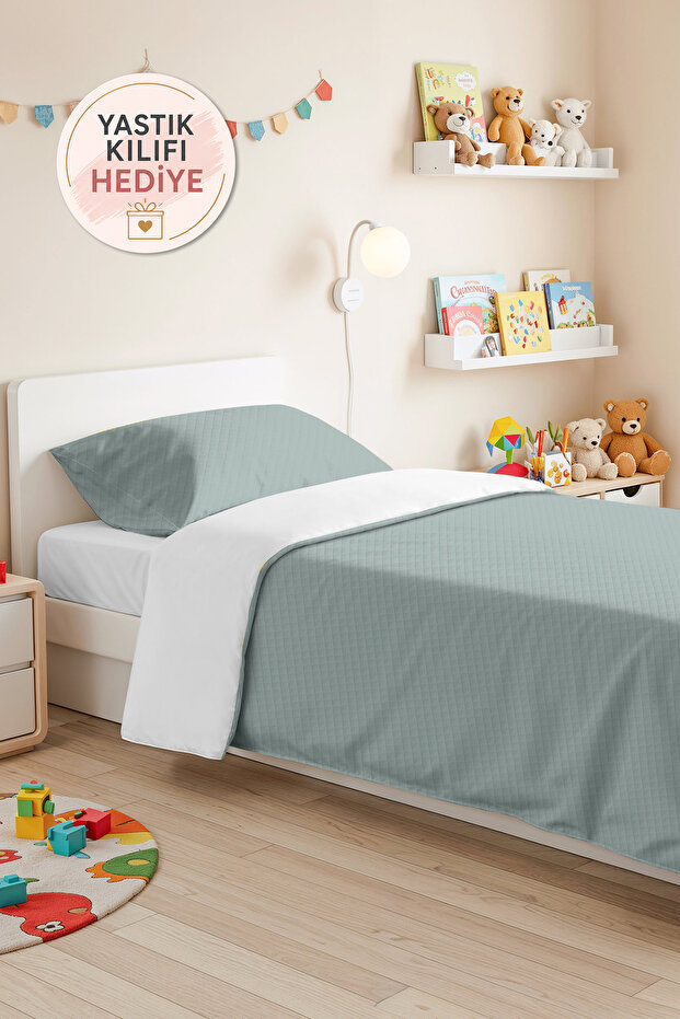 Blue Minimal Young Room Single Pique Set - Pastel Quilted 160X220 cm Summer Bedspread