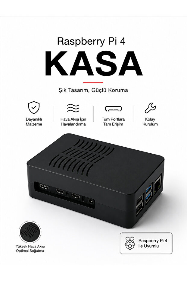 Raspberry Pi 4 Protective Case – Black – Ventilated Design