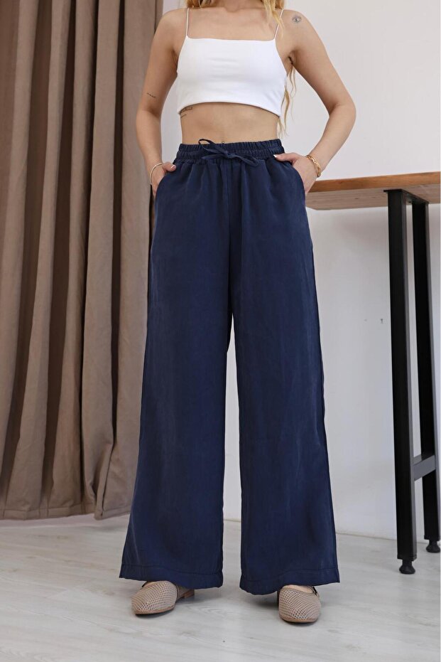 Aurea Women's Comfortable Tencel Pants with Elastic Waist and Wide Legs