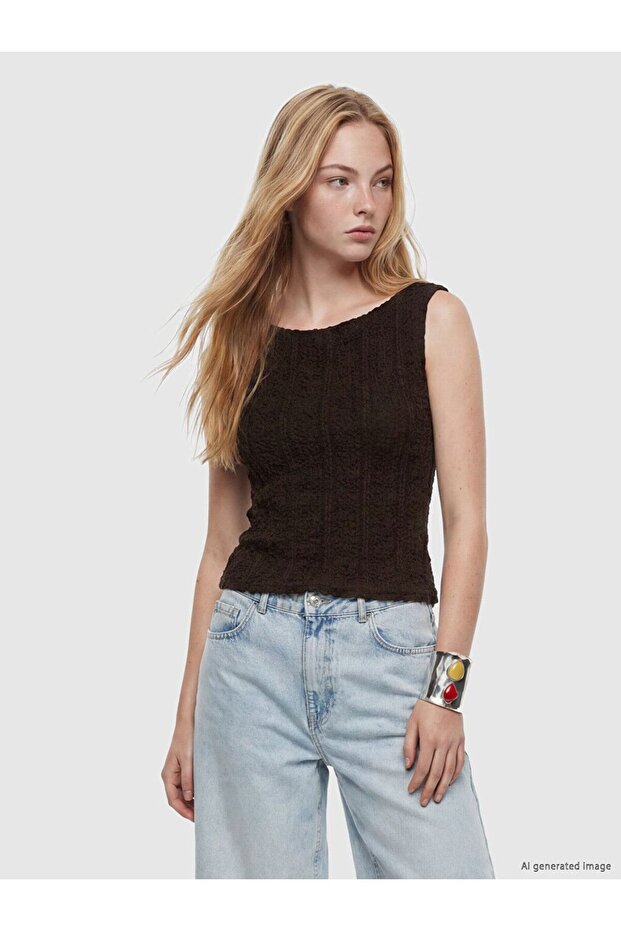 Xside Brown Boat Neck Ruched Blouse