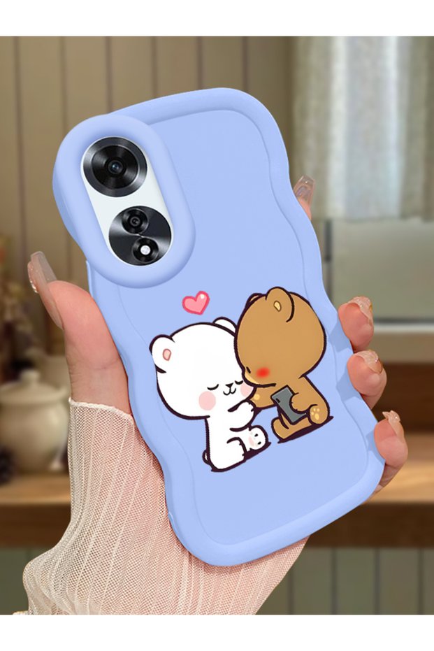 Oppo A60 Compatible Case Camera Protector Blue Silicone Couple Phone Case Cute Pattern