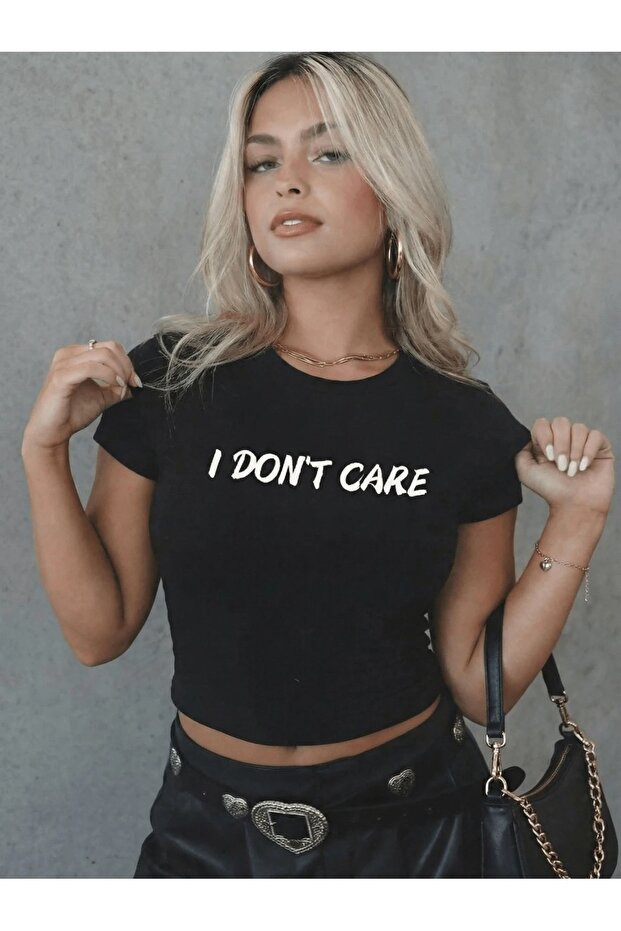 Kemer Boy I Don'T Care Printed Crop Blouse