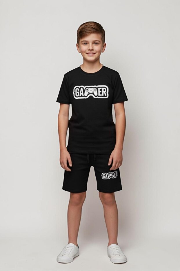 Gamer Printed Boys' Summer Quality T-Shirt and Capri Set
