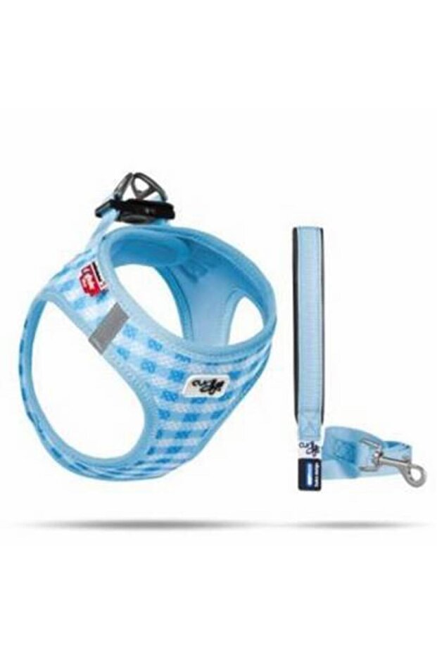 Vest Air-Mesh Dog Breast Collar Light Blue Plaid 3XS