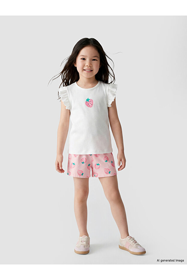 Lcw Kids White Lemon Printed Girls' Set