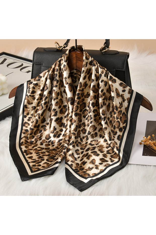FJ993-01 60cm Leopard Print Kerchief Hair Scarf For Women Silk Satin Headband Hijab Scarfs Female Sq