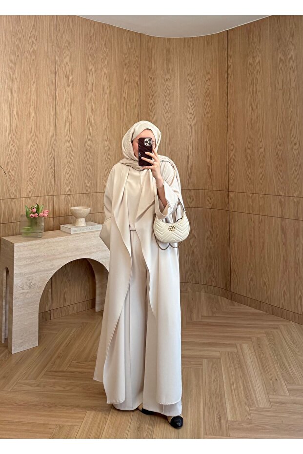 طقم عباءة من 3 قطع مرصع بالأحجار
