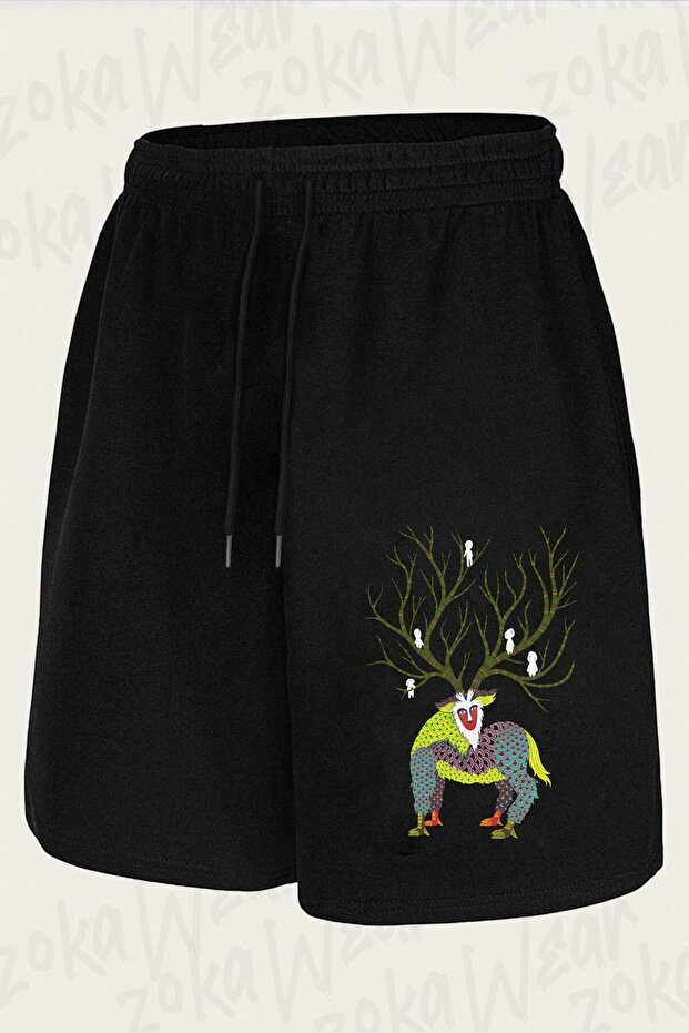 Unisex Princess Mononoke Stylized Forest Spiri Design Printed Shorts