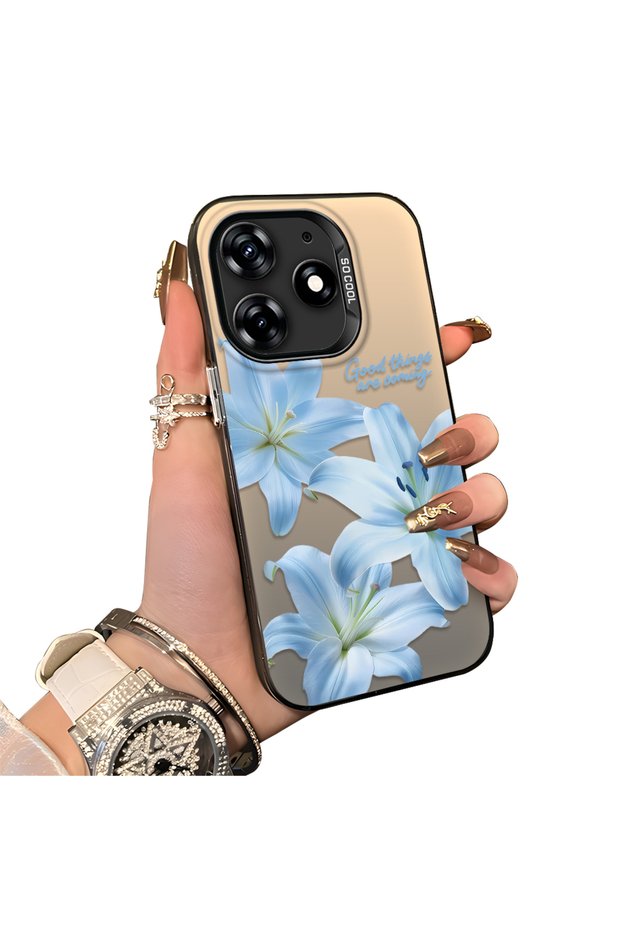 Tecno Spark 10 Pro Compatible Silicone Edge Hard Back Case Couple Phone Case with Floral Pattern