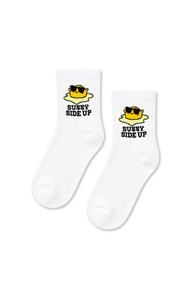 جوارب قصيرة بيضاء بنقشة بيض مسلوق من Sunny Side Up