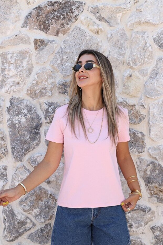 Pink Basic Crew Neck Tshirt