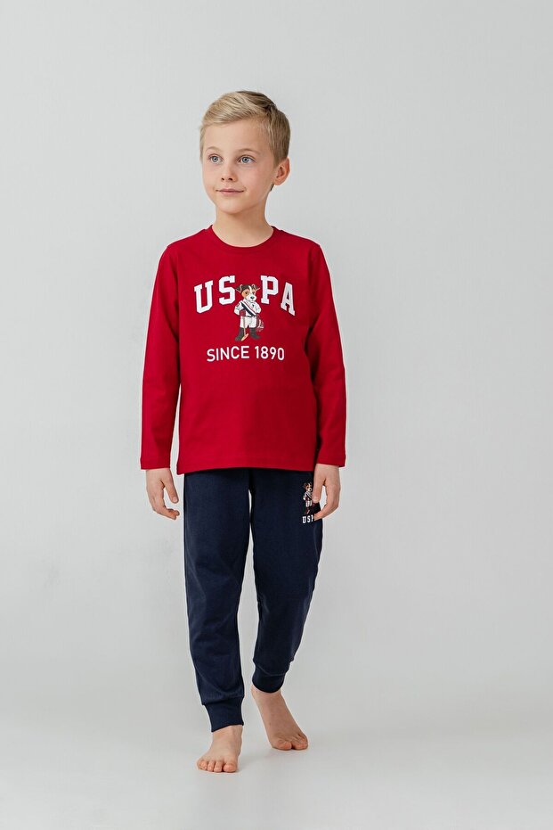 Boy's Pajama Set Printed Red Long Sleeve Pajama Set Us2639-C-V2