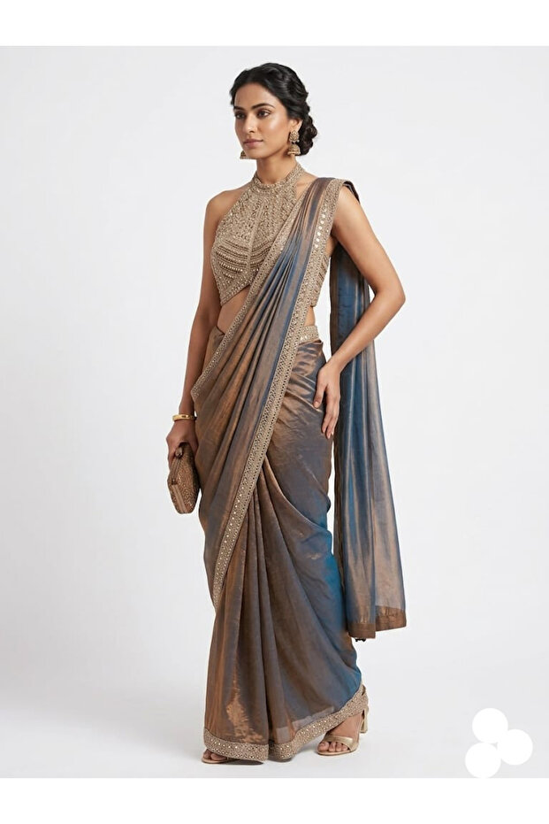 Imperial Amber Embroidered Halter Ensemble