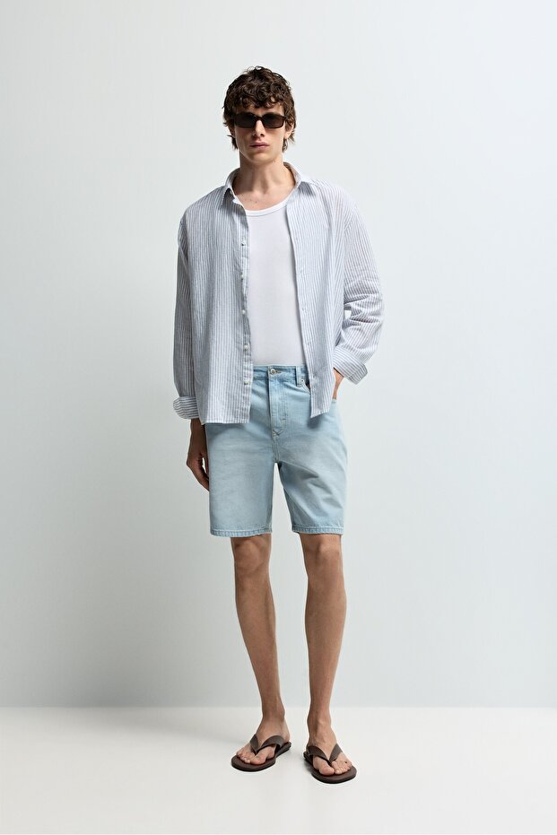 Regular kesim denim bermuda