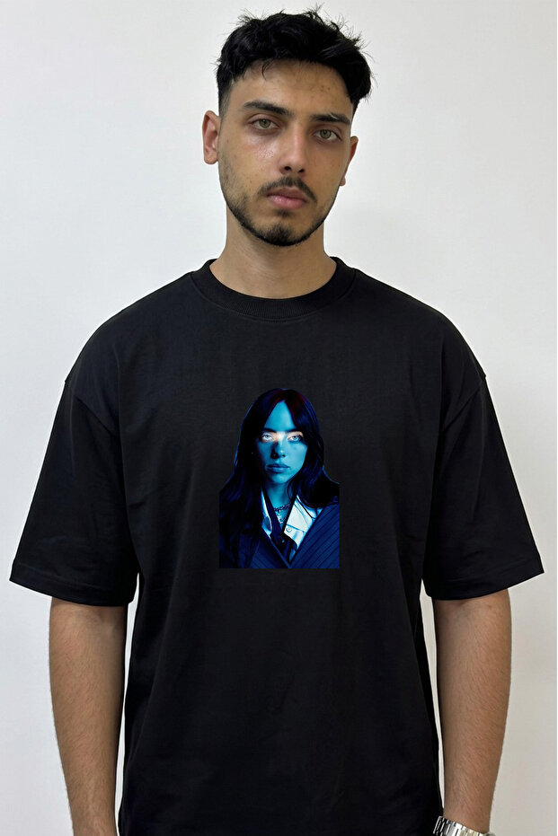 Billie Eilish_81 Design Printed Oversize Black T-Shirt