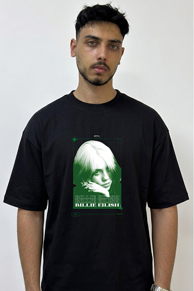 Billie Eilish_132 Design Printed Oversize Black T-Shirt