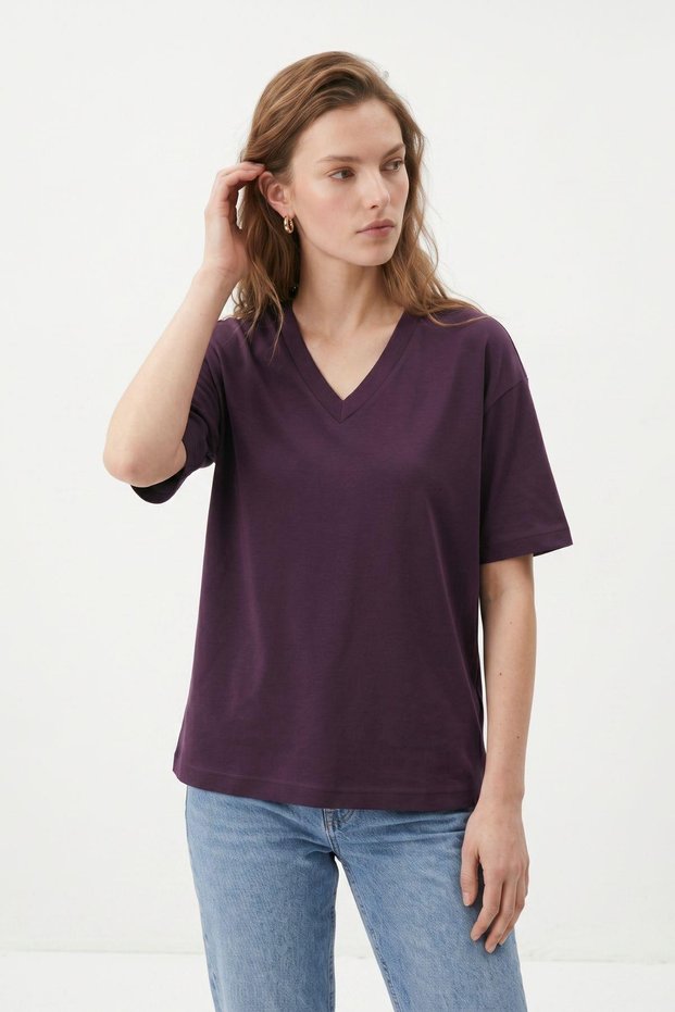 Plum V-Neck Short Sleeve T-Shirt 8553A