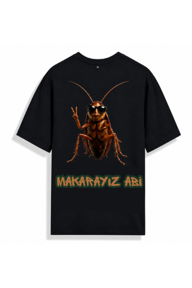 Black Makarayız Abi Graphic Printed Oversize T-Shirt