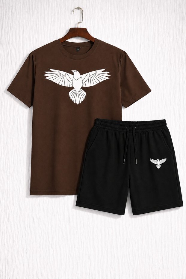 Unisex Eagle Printed Shorts and T-Shirt Set
