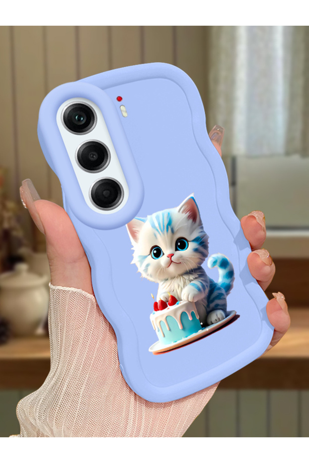 Tecno Camon 40 Pro 5g Compatible Case Camera Protector Blue Silicone Couple Phone Case Cat Pattern