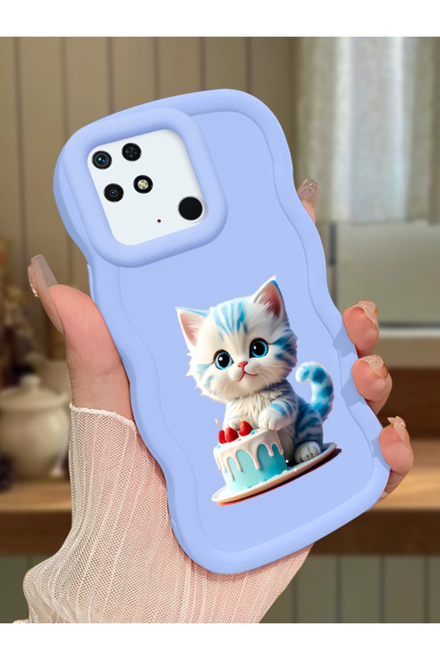 Redmi 10C Compatible Case Camera Protector Blue Silicone Couple Phone Case Cat Pattern