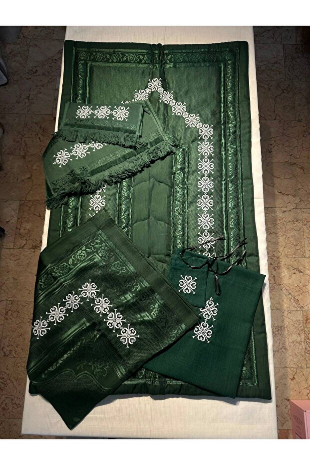 Dowry 6 Piece Floral Embroidered Etamine Prayer Rug Set Bundle Set