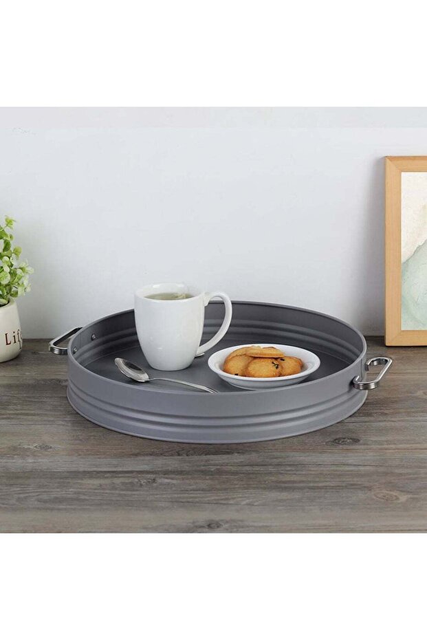 Gravitas Elegant Serving Tray for Kitchen, Dining, and Parties – Premium Quality Wooden Tray with Handles for Breakfast, Snacks, Tea, and Home Décor Display L40.5 X W36.2 X H5.5 Cm Grey