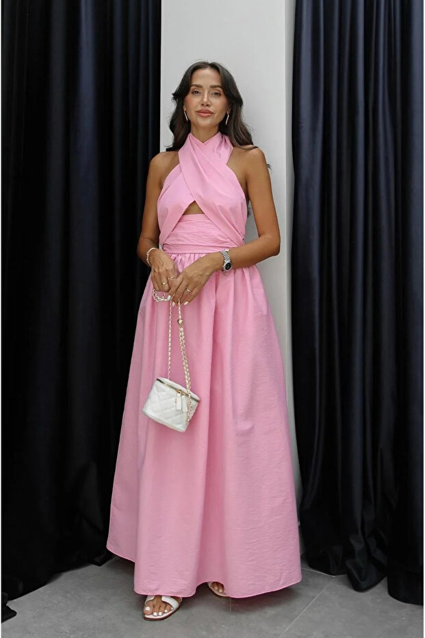Pink Halter Neck Dress - 2Y10577