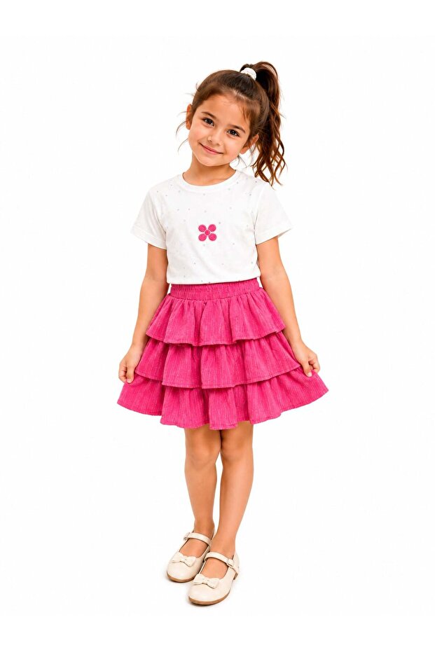 Girl's Stoned Layered Skirt 2-Piece Set 26225