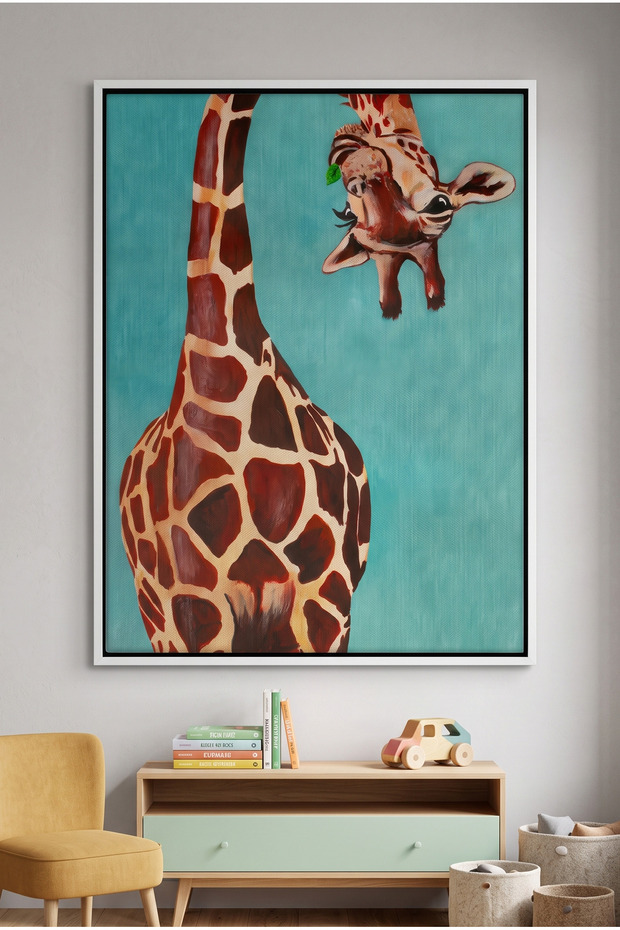 Funny Giraffe Kids Wall Art | Portrait Framed Canvas Print | Luxury Islamic Decor for Kids Room