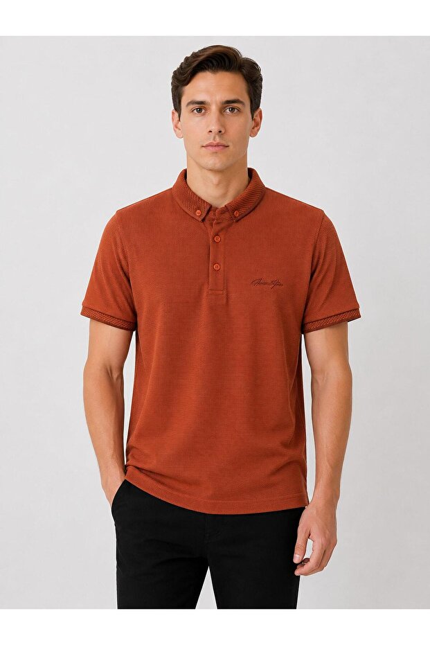 Glow Slim Fit Men's Polo Collar Short Sleeve T-Shirt 7742